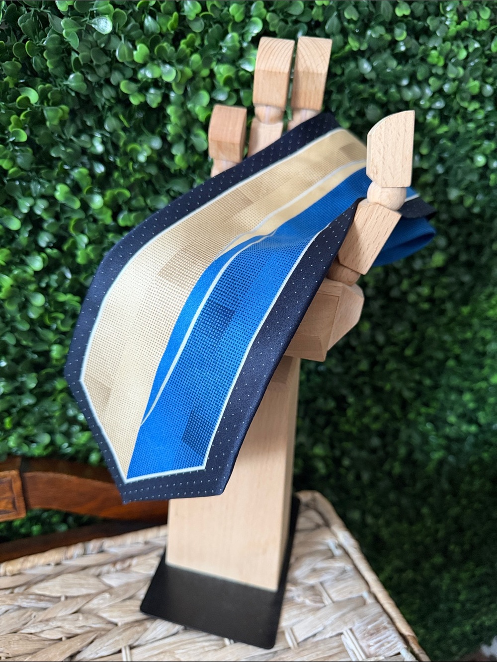 Piattelli Blue and Beige Striped Pocket Square